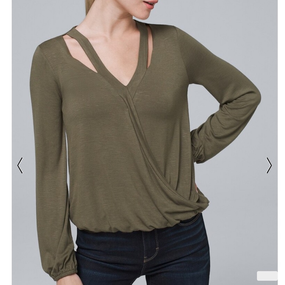 NWT WHBM Olive Green Strappy Surplice Top